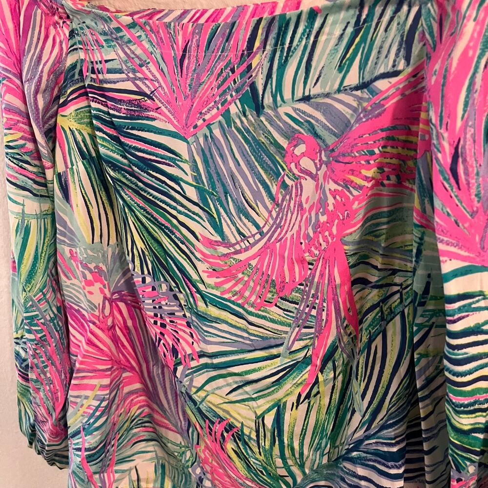 Lilly Pulitzer Adira Silk Off Shoulder Top XS Parrot Tropical Coastal Resort - Picture 4 of 10